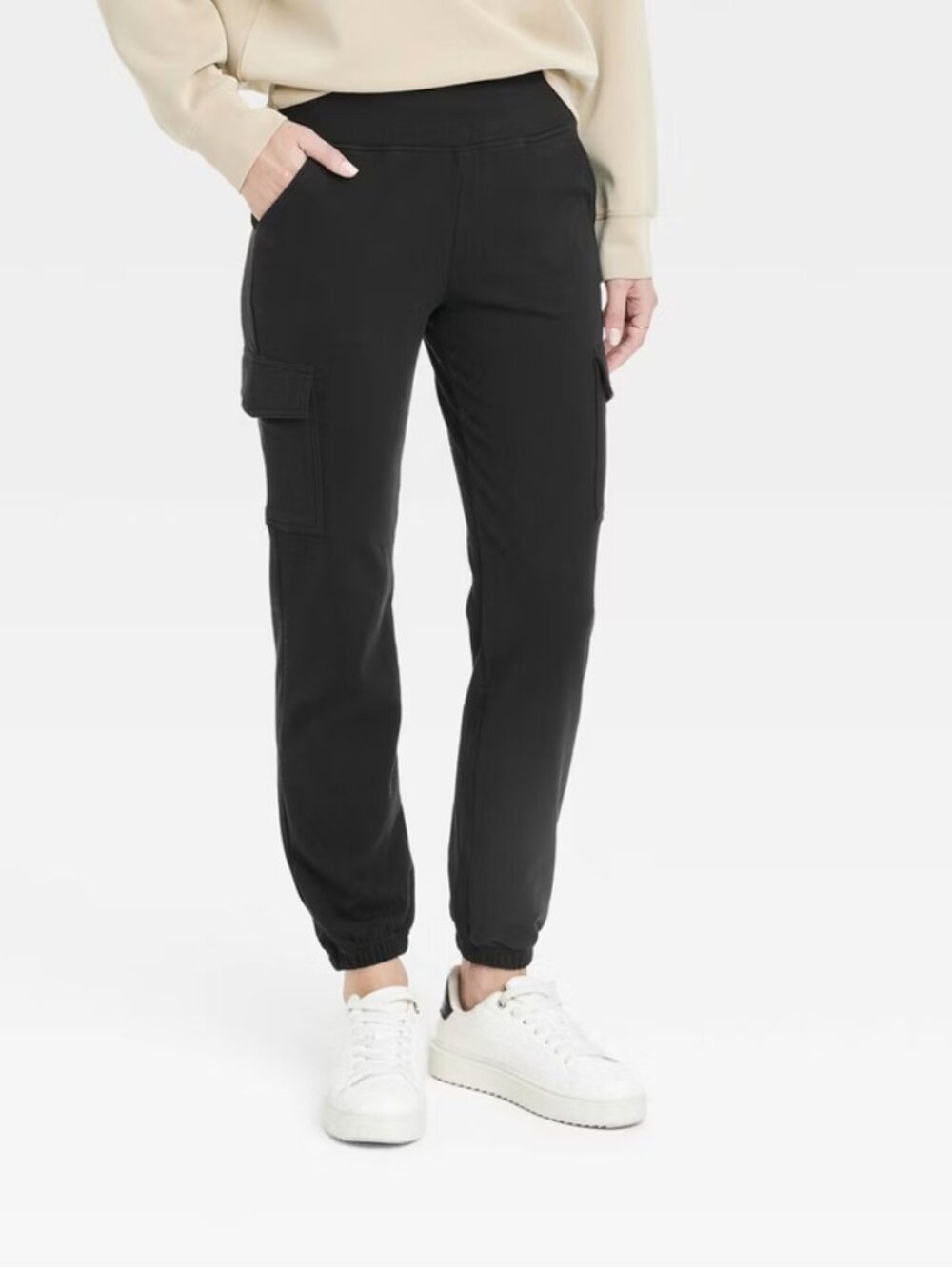 Women's Relaxed Fit Super Soft Cargo Joggers - A New Day Black S